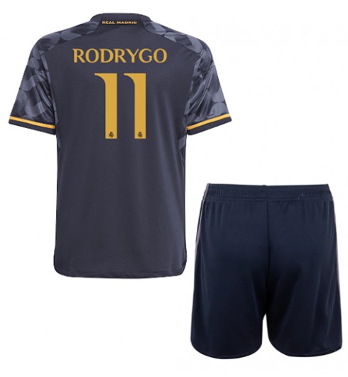 Real Madrid Rodrygo Goes #11 Venkovní dres pro děti 2023-24 Krátký Rukáv (+ trenýrky)